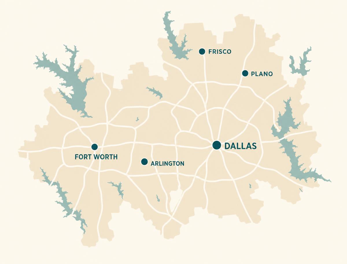 Map graphic of the Dallas-Fort Worth metroplex service area